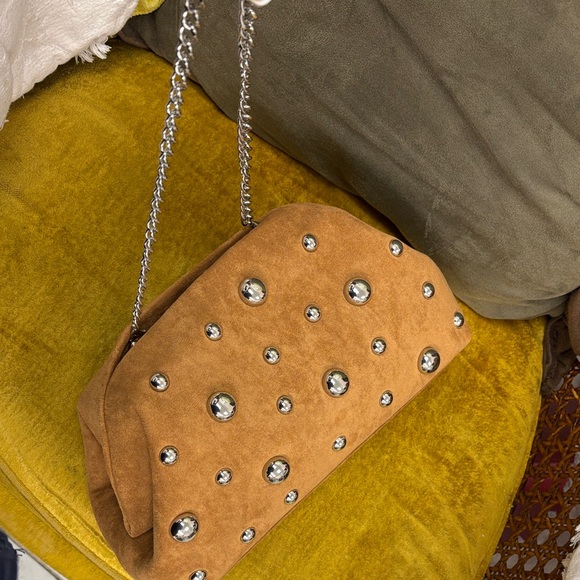 Glamorous Brown Suede Shoulder Bag with Embellishments - Picture 2 of 16
